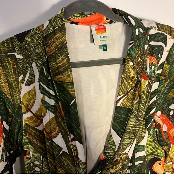 FARM Rio Leaf Print Long Sleeve Dress Medium - Picture 3 of 7